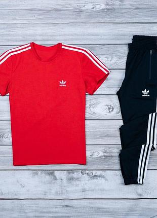 Топовый мужской спортивный костюм adidas с футболкой черный