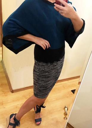 Бирюзовый свитер  рукава кимоно с контрастной широкой резинкой на бедрах m l xl