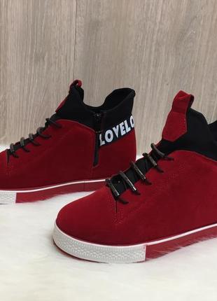 Ботинки женские bosida xy060-4 красные (весна-осень замш искуственный)