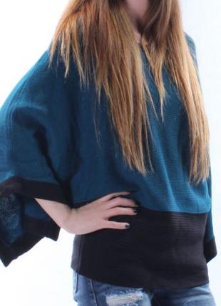 Бирюзовый свитер  рукава кимоно с контрастной широкой резинкой на бедрах m l xl3 фото