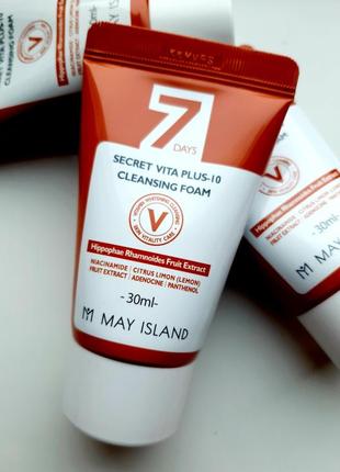 Очищувальна пінка M may island 7 days🩵💙💜 secret vita plus-10 cleansing foam м'яко освітлює і покращує заг