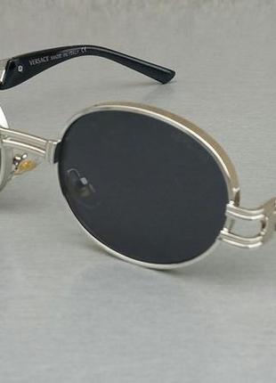 Versace очки унисекс солнцезащитные стильные овальные черные в серебре
