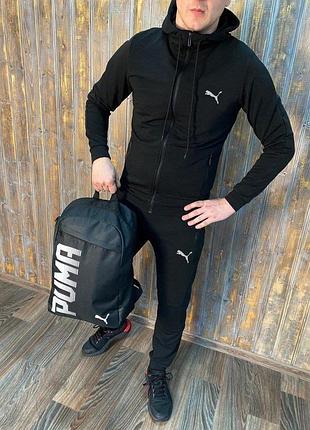 Топовий чоловічий спортивний костюм puma на блискавці манжеті з капюшоном чорний