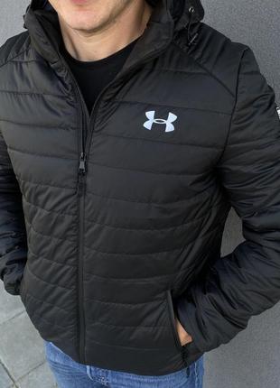 Топовая мужская ветровка куртка under armour с капюшоном черная