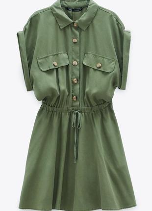 Платье рубашка zara зара новое хаки зелёное сафари мини 38 р 46, м оверсайз2 фото