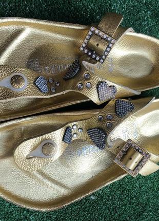 Сланцы, шлепки   birkenstock heidi klum gold diamond swarovski7 фото