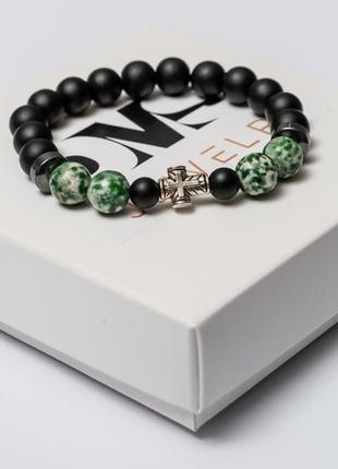 Браслет dms jewelry из шунгита, гематита, агата green agate cross2 фото