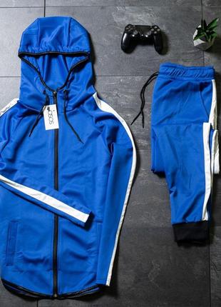 Топовий чоловічий спортивний костюм asos з капюшоном синій на змійці