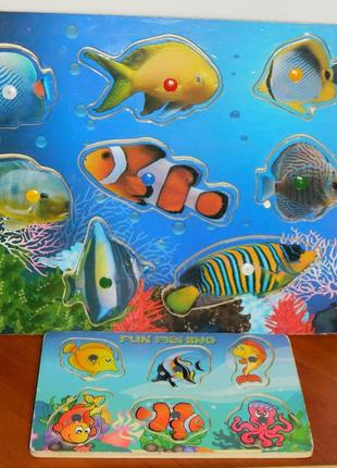 Деревянная игра-рыбалка с удочкой и пазлом большая и маленькая