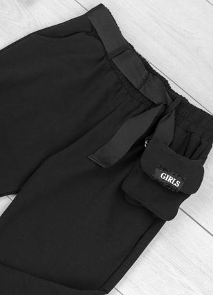 Женские спортивные черные брюки штаны с поясом4 фото