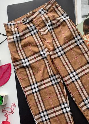 👖штаны в клетку в стиле burberry/высокие бежевые повседневные брюки/кофейные брюки 👖5 фото