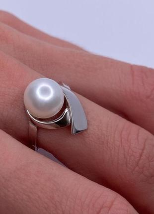 Серебряное кольцо с жемчугом, 925, родированное серебро