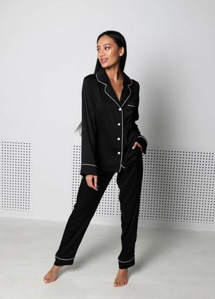 Женская пижама шелк армани jesika 20033 рубашка и штаны черная1 фото