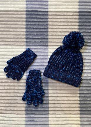 Демисезонный комплект шапка перчатки tu 6-9 лет 54см
