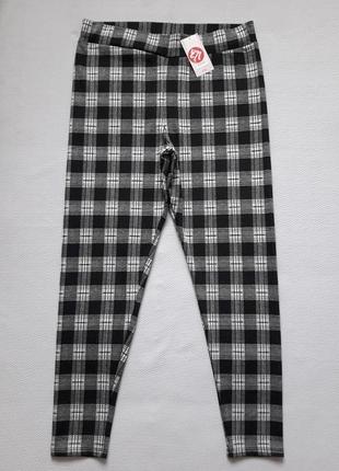 Стильные трикотажные брюки леггинсы принт клетка высокая посадка батал tu