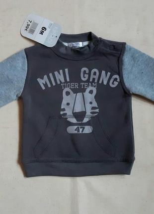 Теплая толстовка худи на байке тигрёнок mini gang франция на 6 месяцев