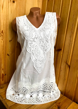 Білосніжна пляжна туніка, літній міні сукня з бавовни indiano, fresh cotton, anastasea5 фото