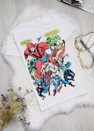 Футболка белая с комиксами героями marvel унисекс мужская женская