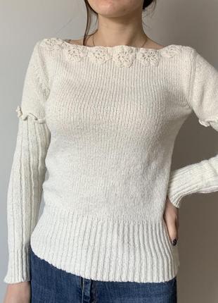 Молочний вязаний светер3 фото