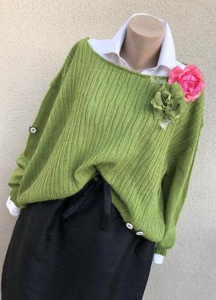 Зелёный,шерсть,мохер кофта,джемпер,свитер,реглан,этно бохо стиль,большой размер