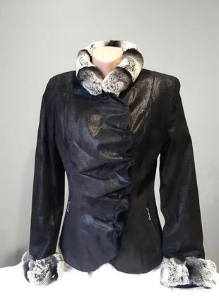 Женская новая кожаная куртка с шиншиллой. торг. размер m3 фото