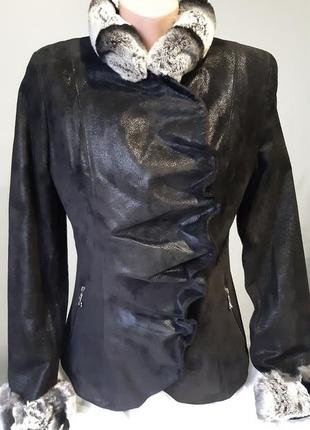 Женская новая кожаная куртка с шиншиллой. торг. размер m1 фото