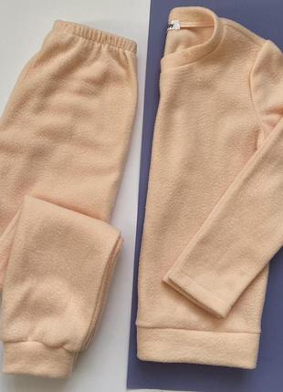 У наявності! персиковий флісовий комплект, жіночий домашній костюм, тепла піжама жіноча3 фото