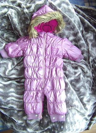Комбинезон утепленный флисом и синтепоном съемный мех и ножки сливовый 3-6 62 см