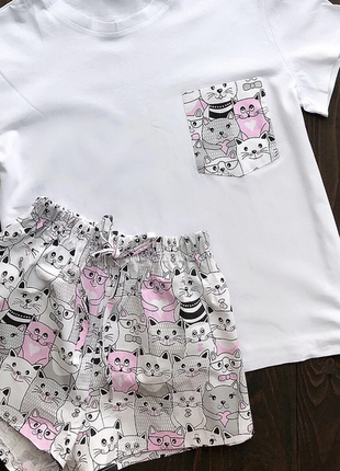 Пижама футболка и шорты s-m-l-xl  котики