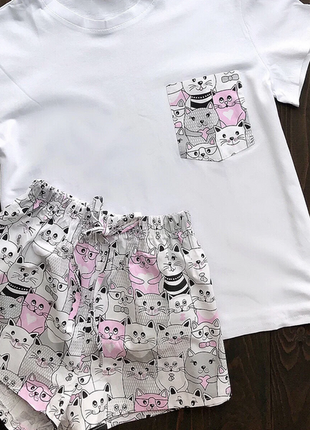 Піжама футболка і шорти s-m-l-xl котики