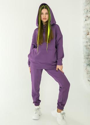 Спортивный хлопковый костюм сиреневый девочке-подростку рост 140-176