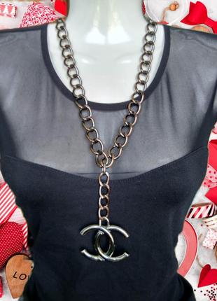 Массивная цепь бижутерия подвеска колье модная чернёная цепочка chanel ожерелье