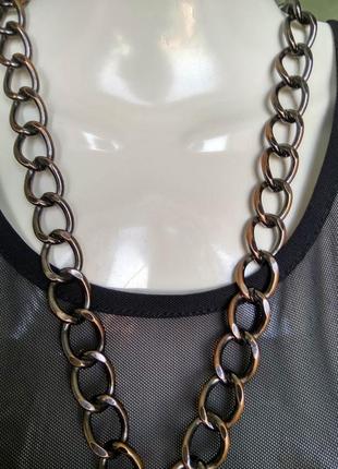 Массивная цепь бижутерия подвеска колье модная чернёная цепочка chanel ожерелье2 фото