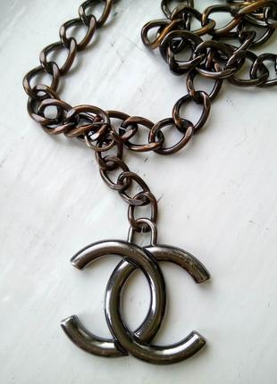 Массивная цепь бижутерия подвеска колье модная чернёная цепочка chanel ожерелье4 фото