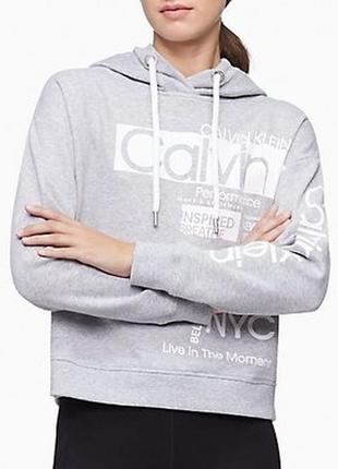 Худи женское calvin klein performance logo graphic cropped hoodie