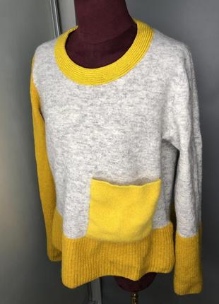 Cos rundholz шерстяной свитер тёплый яркий колорблок желтый меланж6 фото