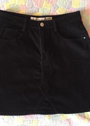 Вельветовая чёрная юбка мини2 фото