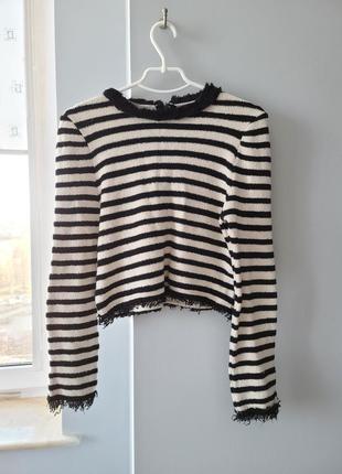Вязаный укороченный свитер zara knit в полоску полосатый1 фото