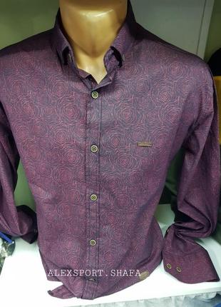 Рубашка приталенная мужская с орнаментом,  рубашка, сорочка , рубашка с цветами2 фото