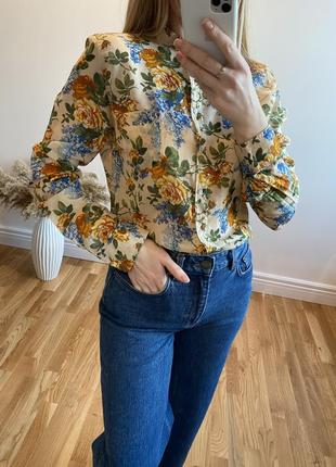 Хлопковая рубашка zara в цветы