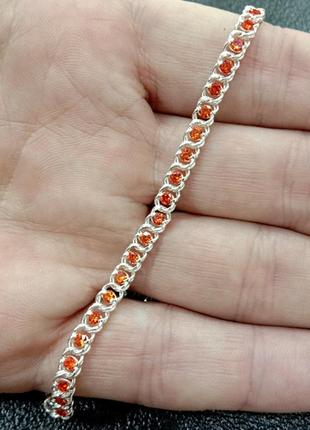 Серебряный женский браслет арабский бисмарк с оранжевыми камнями3 фото