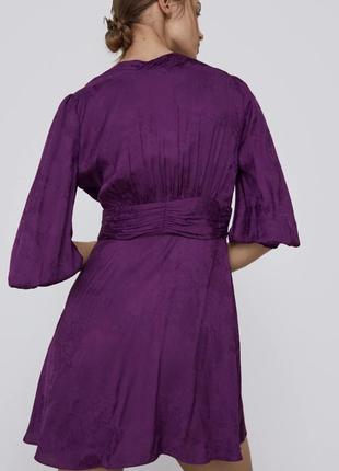 Zara платье мини фиолетовое жаккардовое платье xs s m l7 фото