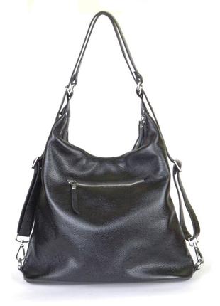 Шкіряна чорна сумка-рюкзак на два відділення, кольори в асортименті8 фото