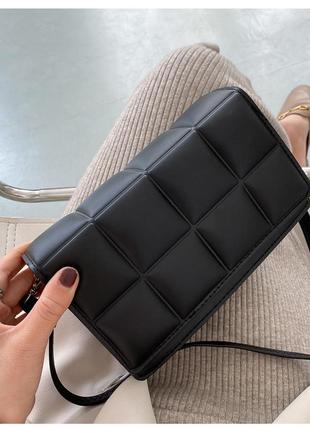 Сумка сумочка структурированная кросс боди "шоколадка" черная новая6 фото