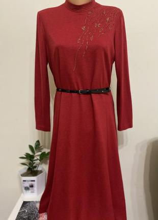 Fink modell красное винтажное платье миди шерсть ангора l