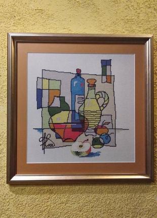 Картина нитками натюрморт яблочное вино1 фото