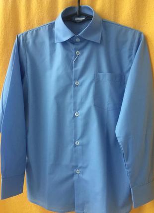 Рубашка для мальчика подростка  с длинным рукавом ярко- голубой размер 122-128   128-134   140-146