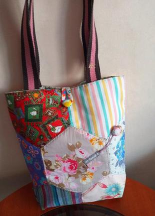 Кольорова сумка печворк, ручна робота / hand made, квітковий принт, 100% бавовна