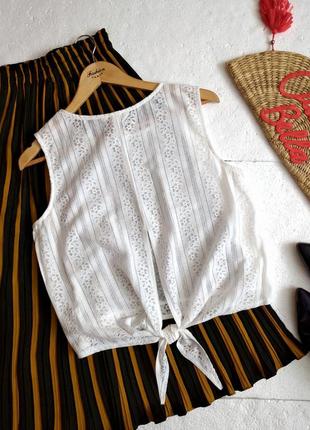 Біла мереживна блуза h&m з зав'язками, ажурна блуза, гіпюр6 фото