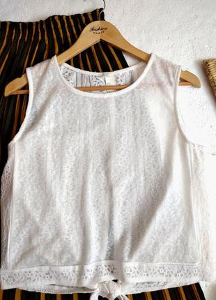 Біла мереживна блуза h&m з зав'язками, ажурна блуза, гіпюр3 фото